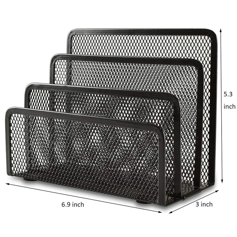 EASEPRES Desk Mail Organizer  Office Small Desktop Metal Mesh Envelope Letter Sorter Paper File Holder Organizer with 3 Vertical Upright Compartments  Black 1 Pack - Image 2